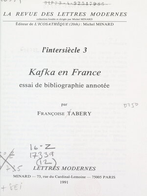 cover image of L'intersiècle (3). Kafka en France